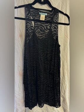 MarcianoSheer Black Textured Zebra Tank Dress